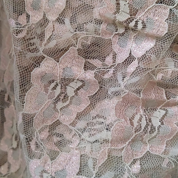 DESIGNER Rose gold & pearl Lace & Velvet embroidered half & half saree W/ Blouse - Picture 12 of 16